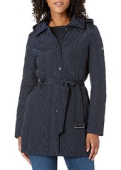 Calvin Klein Women's Belted Quilt with Hood and Flare Skirt