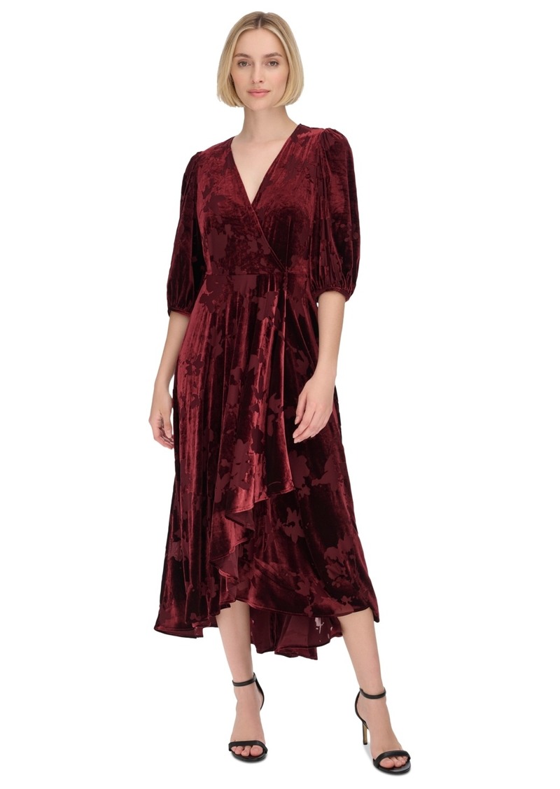 Calvin Klein Women's Burnout-Velvet Faux-Wrap Maxi Dress - Syrah Syra