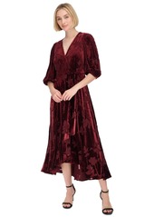 Calvin Klein Women's Burnout-Velvet Faux-Wrap Maxi Dress - Syrah Syra