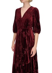 Calvin Klein Women's Burnout-Velvet Faux-Wrap Maxi Dress - Syrah Syra