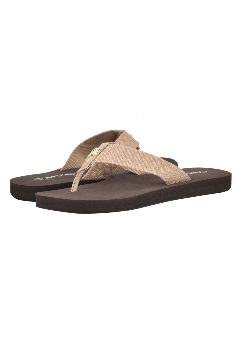 Calvin Klein Women's Caluha Flip-Flop Ivory Logo 10