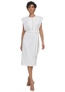 Calvin Klein Women's Cap-Sleeve Tie-Waist Sheath Dress - White