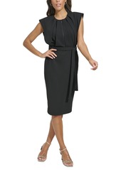 Calvin Klein Women's Cap-Sleeve Tie-Waist Sheath Dress - Nomad