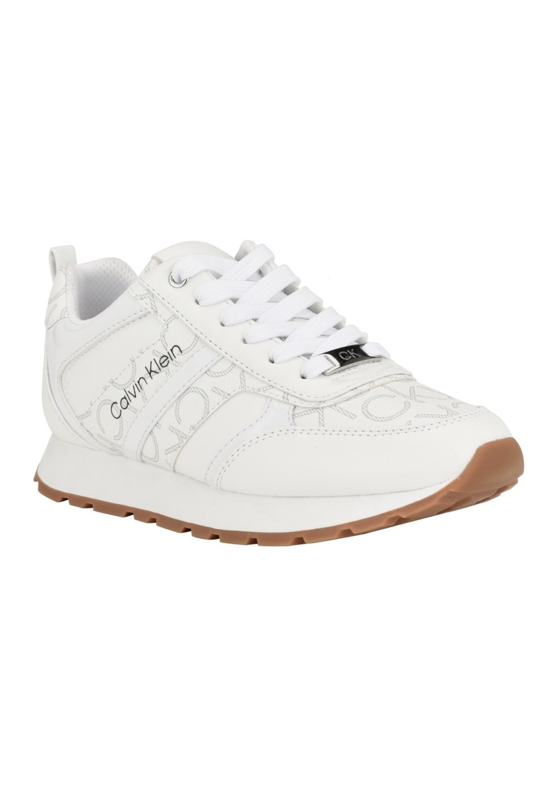 Calvin Klein Women's Carlla Round Toe Lace-up Sneakers - White Multi Logo