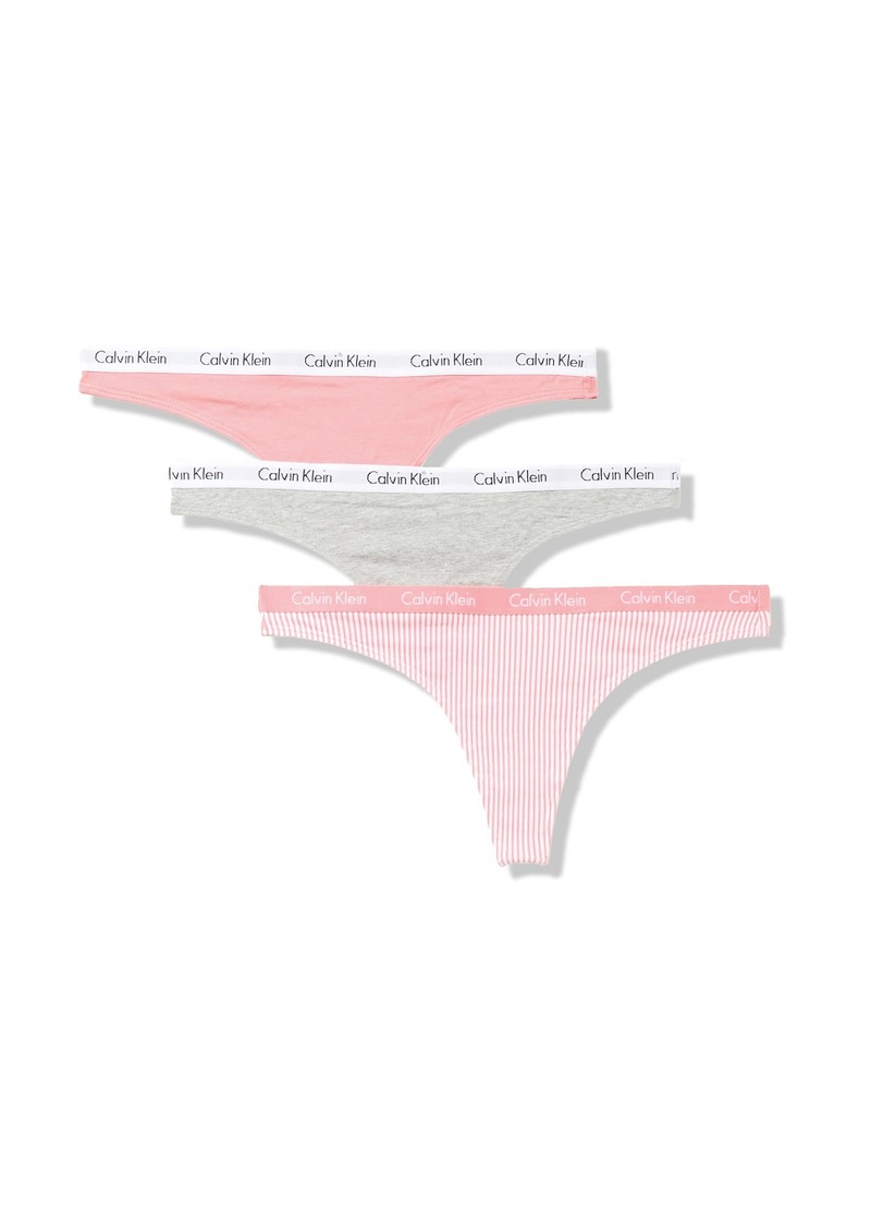 Calvin Klein Women's Carousel Logo Cotton Stretch Thong Panties Multipack Evolve/Grey Heather/Seersucker Stripe_Evolve