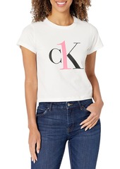 Calvin Klein Women's Ck One Cotton Short Sleeve Crewneck Prosper Floral Print_Pink Smoothie M