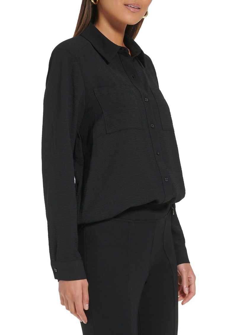 Calvin Klein Women's Comfortable Collared Button Front Long Sleeve Sweater