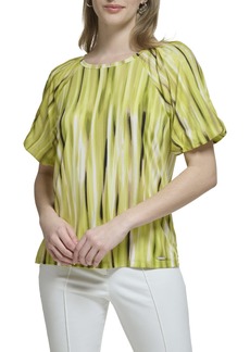 Calvin Klein Women's Comfortable Statement Printed Matte Jersey Poplin Sleeve PEAR Combo