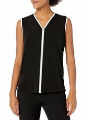 Calvin Klein Women's Contrast Piping TOP with Hardware black