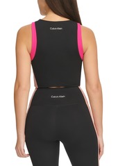 Calvin Klein Women's Contrast-Trim Cropped Top - Black/ash Rose/electric Pink