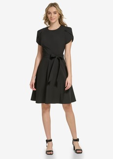 Calvin Klein Women's Crewneck Short-Sleeve A-Line Dress - Black