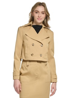 Calvin Klein Women's X-Fit Cropped Double-Breasted Trench Jacket