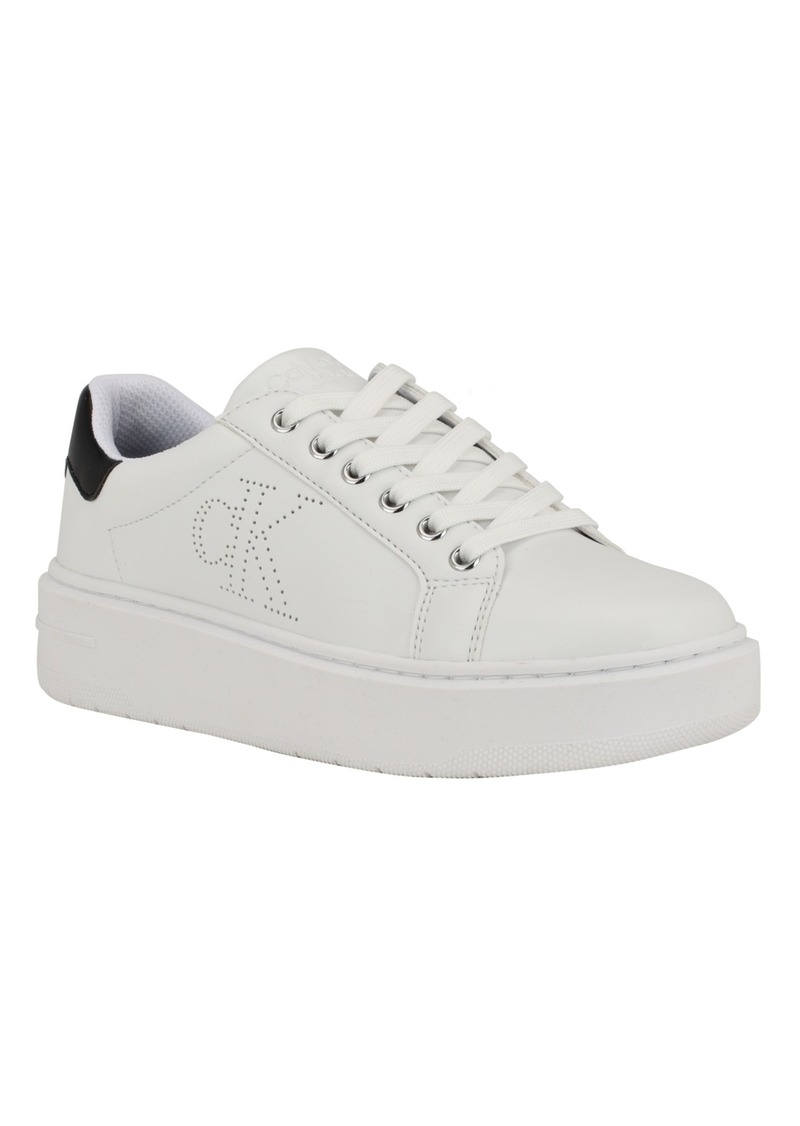 Calvin Klein Women's Daili Lace-Up Platform Casual Sneakers - White - Faux Leather