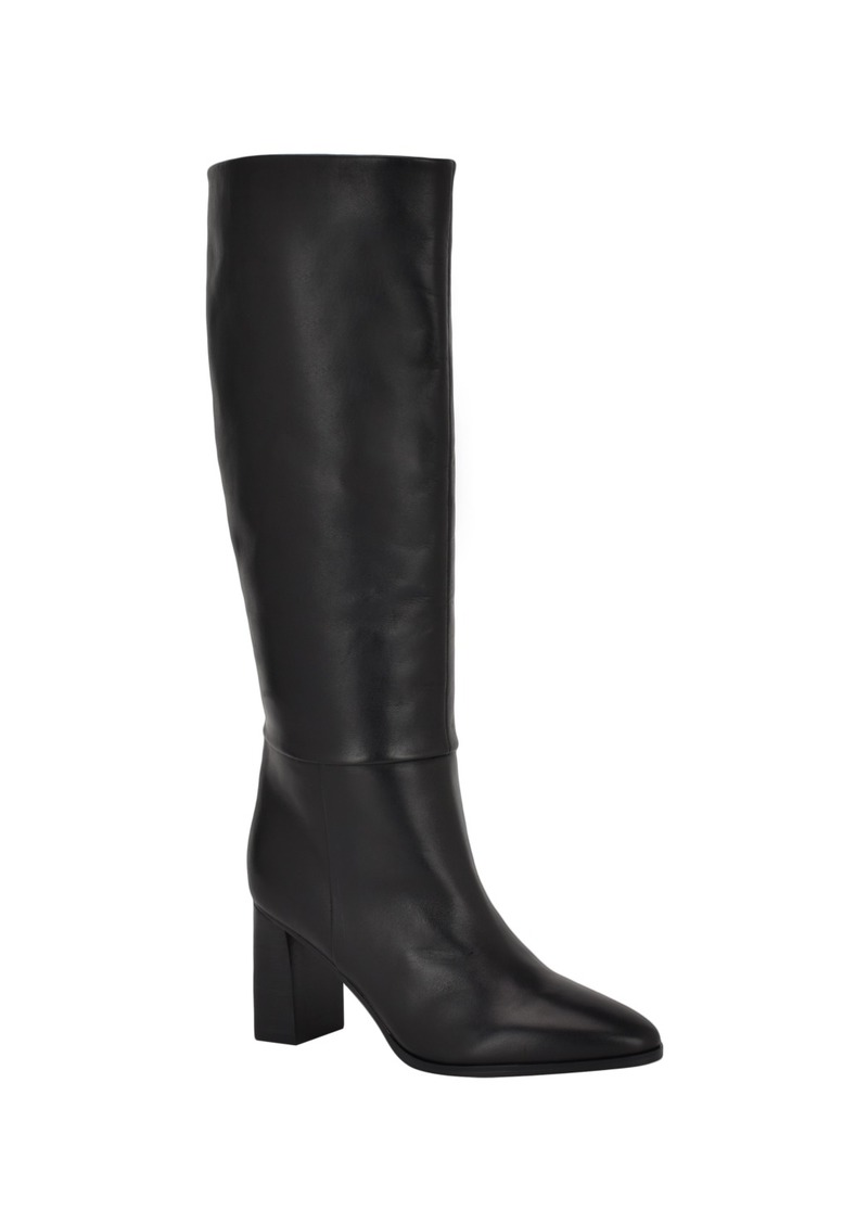 Calvin Klein Women's Dawna Block Heel Knee High Tall Shaft Boots - Black Leather