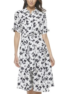 Calvin Klein Women's Dot Crepe Shirt Dress with Short Sleeve Tie Detail