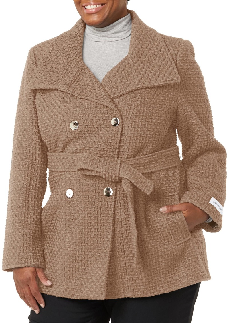 Calvin Klein Women's Double Breasted Wool Coat with Belt