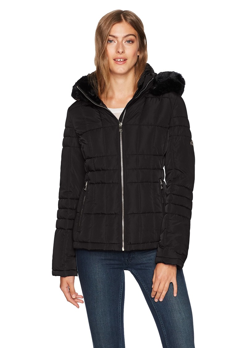 calvin klein women's down jacket with faux fur trimmed hood