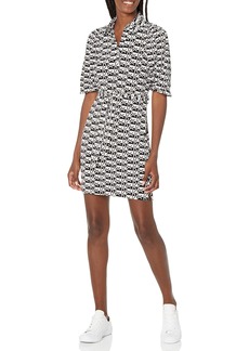 Calvin Klein Women's Short Sleeve Collared Print Dress with Button Down Front