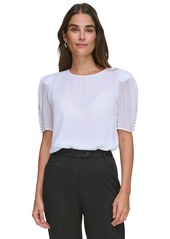 Calvin Klein Women's Elbow-Length Button-Sleeve Top - Black