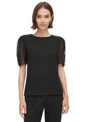 Calvin Klein Women's Elbow-Length Button-Sleeve Top - Black