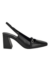 Calvin Klein Women's Ellisa Square Toe Block Heel Slingback Pumps - Light Gray Leather