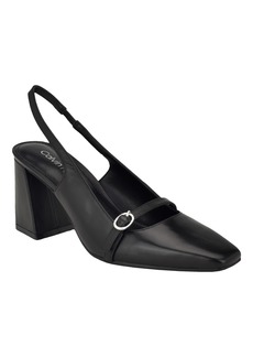 Calvin Klein Women's Ellisa Square Toe Block Heel Slingback Pumps - Black Leather