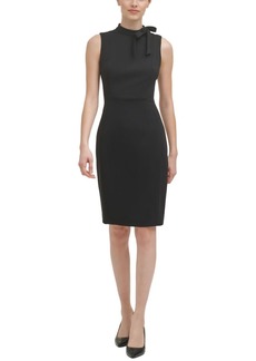 Calvin Klein Sleeveless Seamed Sheath with Tie Neck