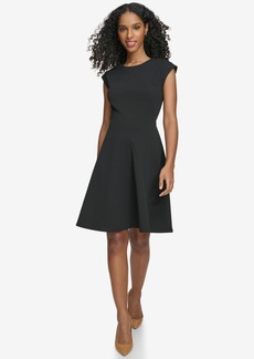 Calvin Klein Women's Extended-Shoulder Jewel-Neck Dress - Black