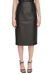 Calvin Klein Women's Faux-Leather Midi Skirt - Black