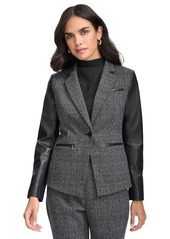 Calvin Klein Women's Faux-Leather-Sleeve Blazer - Black Multi