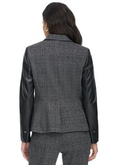 Calvin Klein Women's Faux-Leather-Sleeve Blazer - Black Multi