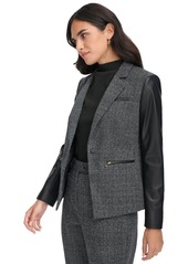 Calvin Klein Women's Faux-Leather-Sleeve Blazer - Black Multi