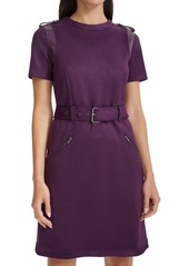 Calvin Klein Women's Faux-Suede Belted Epaulet Dress - Aubergine