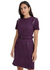 Calvin Klein Women's Faux-Suede Belted Epaulet Dress - Aubergine