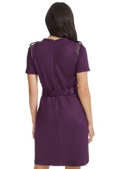 Calvin Klein Women's Faux-Suede Belted Epaulet Dress - Aubergine