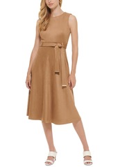 Calvin Klein Women's Faux-Suede Belted Midi Dress - Cypress