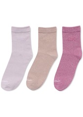 Calvin Klein Women's Flat Knit Sparkle Anklet Socks, Pack Of 3 - Purple