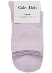 Calvin Klein Women's Flat Knit Sparkle Anklet Socks, Pack Of 3 - Purple