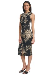 Calvin Klein Women's Floral Front-Slit Midi Dress - Black Cream