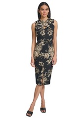 Calvin Klein Women's Floral Front-Slit Midi Dress - Black Cream