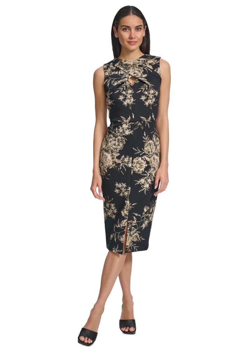 Calvin Klein Women's Floral Front-Slit Midi Dress - Black Cream