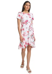 Calvin Klein Women's Floral-Print Faux-Wrap Dress - Cream Hibi
