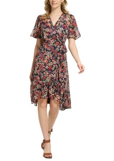 Calvin Klein Women's Floral-Print Flutter-Sleeve Shift Dress