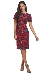 Calvin Klein Women's Floral-Print Short-Sleeve Sheath Dress - Aubergine Multi