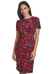 Calvin Klein Women's Floral-Print Short-Sleeve Sheath Dress - Aubergine Multi