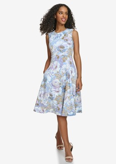 Calvin Klein Women's Floral-Print Sleeveless Fit & Flare Dress - Serene Multi