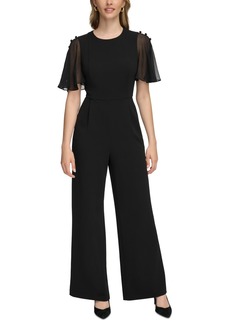 Calvin Klein Women's Flutter-Sleeve Button-Trim Jumpsuit - Black