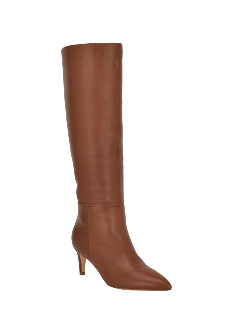 Calvin Klein Women's Garray Pointy Toe Stiletto Heel Knee High Dress Boots - Light Brown Leather