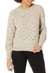 Calvin Klein Women's Heavy Multi Color Comfortable Long Sleeve Breathable Sweater HTR Latte/BLK