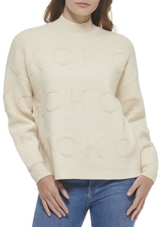 Calvin Klein Women's Heavy Turtleneck Jacquard Long Sleeve Ck Logo Sweater  LG (US 12)
